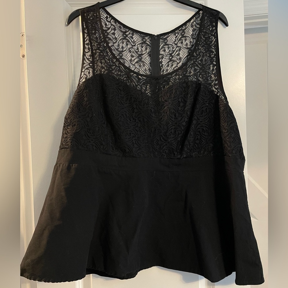 Torrid black lace peplum sleeveless shirt